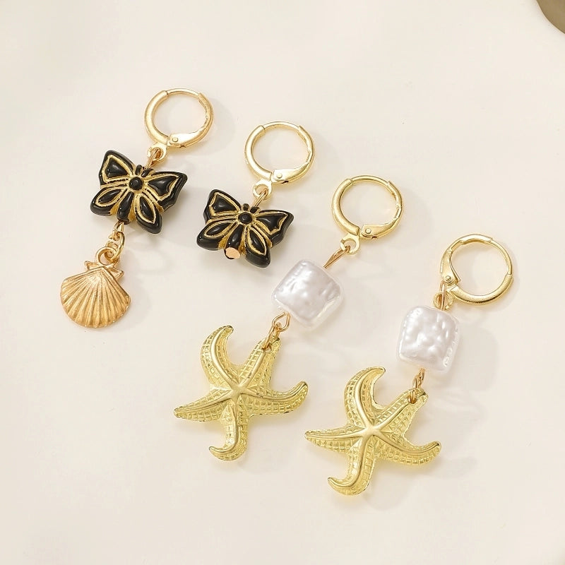 Ocean Wind Beach Holiday New Ladies Shell Starfish Alloy Pearl Jewelry Earrings Accessories Earrings Women