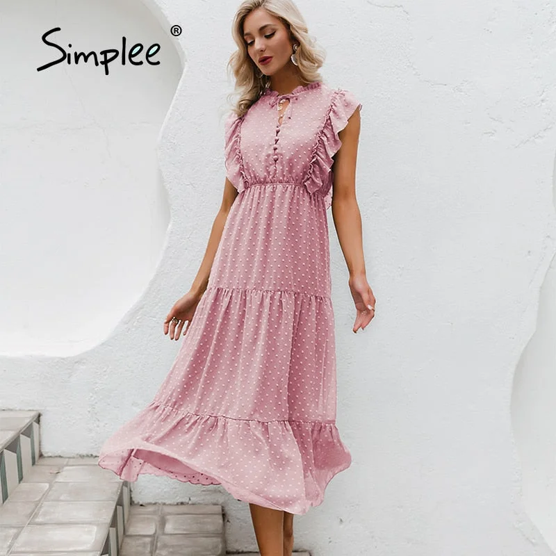 Simplee Summer Loose Casual Ruffled Women's Dress 2021 Holiday Beach Green Buttoned Long Dress Elegant Lady Sleeveless Vestidos