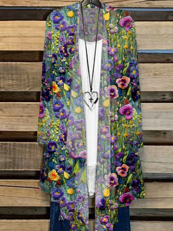 Women's Violet Wildflower Art Print Cardigan