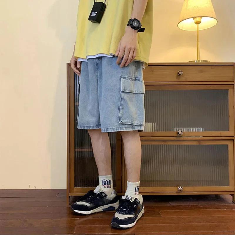 Aonga Summer Men Denim Short Streetwear Vintage Korean Harajuku Pocket Jeans Shorts Hip Hop Cargo Pants Oversized Bottoms Male Clothes 0613 aonga