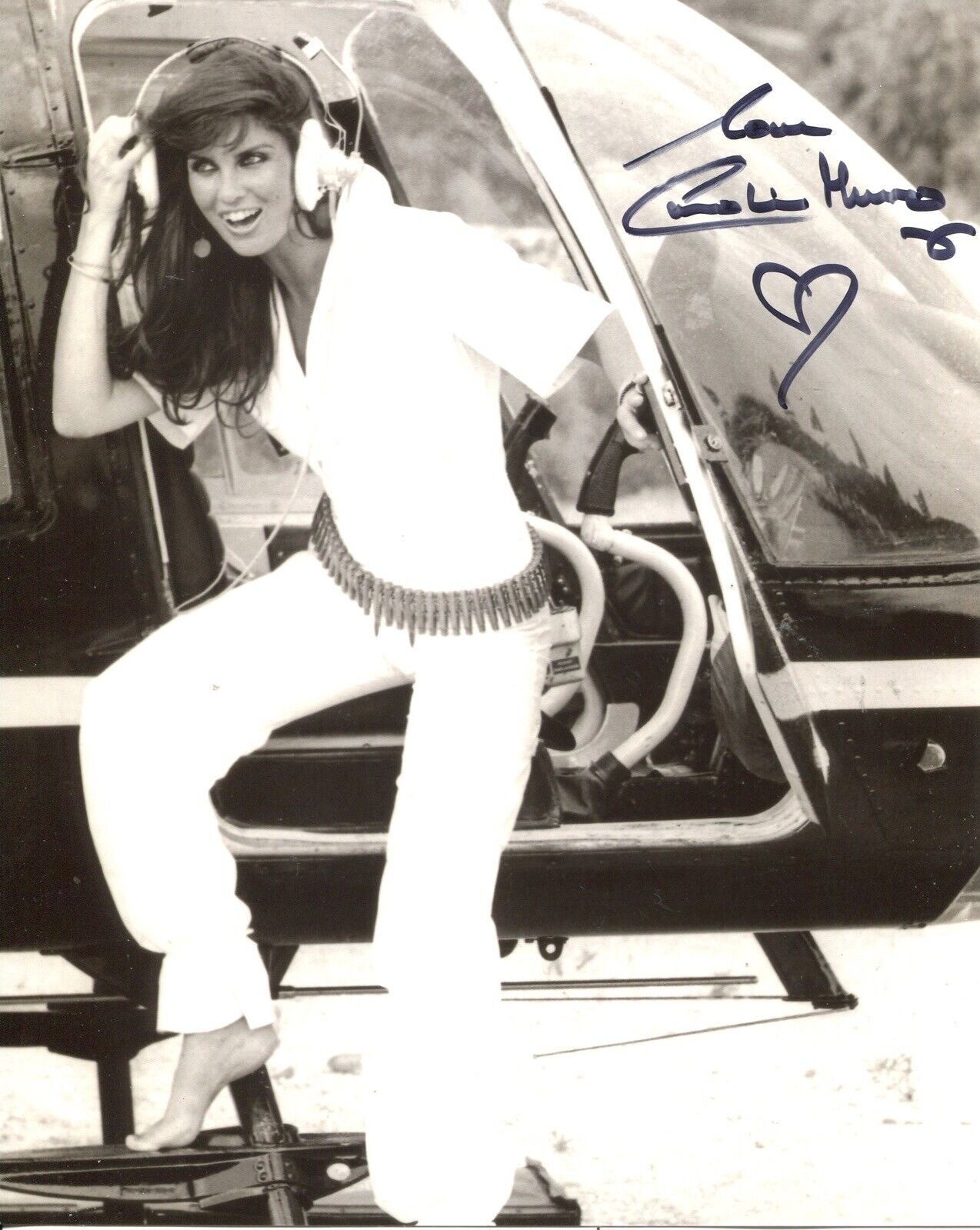 Actress Caroline Munro signed Spy Who Loved Me Helicopter Photo Poster painting