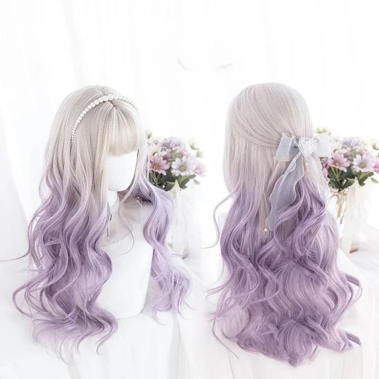 Cute Pastel Silver Light Purple Curly Princess Lolita Wig SP16063