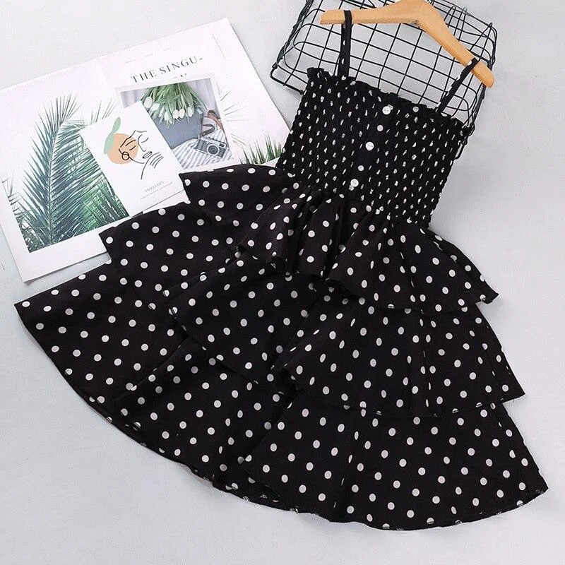 Girls Dresses 2021 Summer Teenagers Dot Sling Princess Dress Elegant Children Clothes Girl Cake Dress 4 8 10 Years Kids Outfit