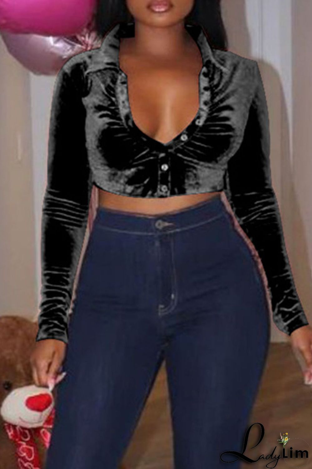 Coffee Sexy Solid Patchwork Buckle Turndown Collar Tops