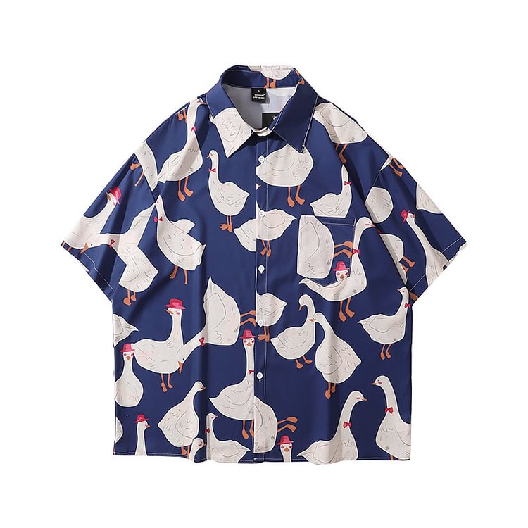 Vintage Duck Print Loose Shirt - Modakawa Modakawa