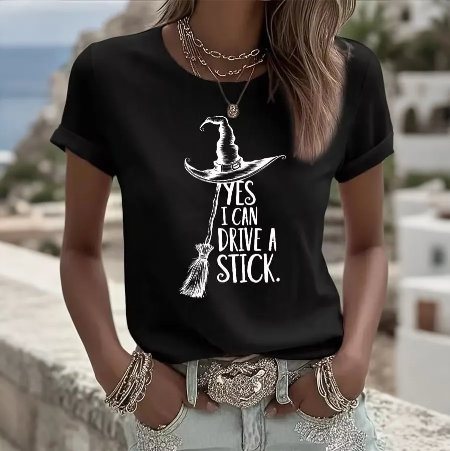 Comstylish Yes I Can Drive A Stick Women's Pattern Casual T-shirt