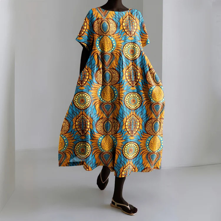 Simpfit Kurzärmliges Midikleid mit afrikanischem geometrischem Kunstdruck