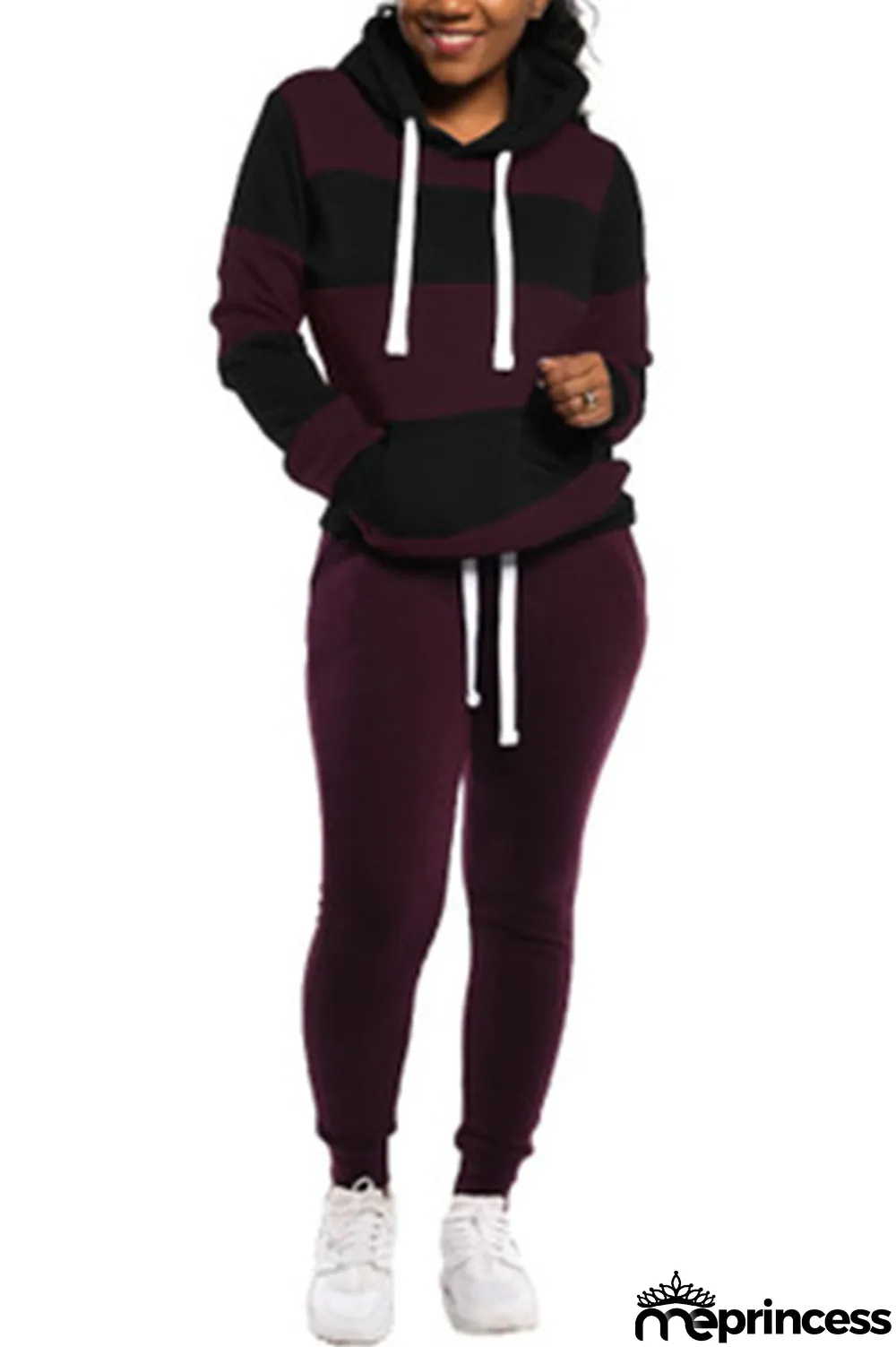 Red Polyester OL Striped Patchwork Print pencil Long Sleeve Two Pieces