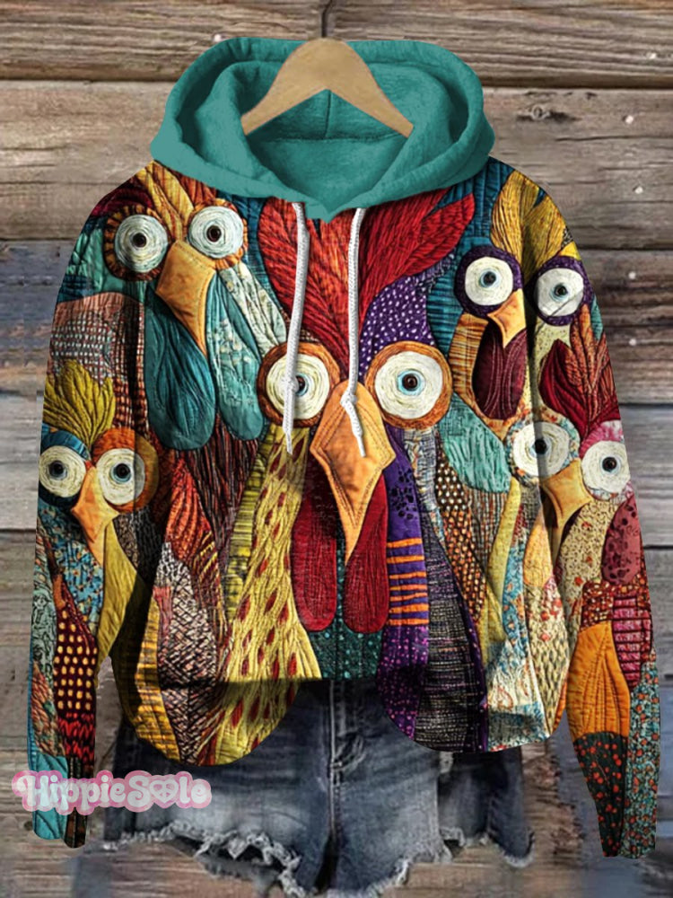 Colorful Funny Chicken Art Print Casual Hoodie Sweatshirt Multicolor / S