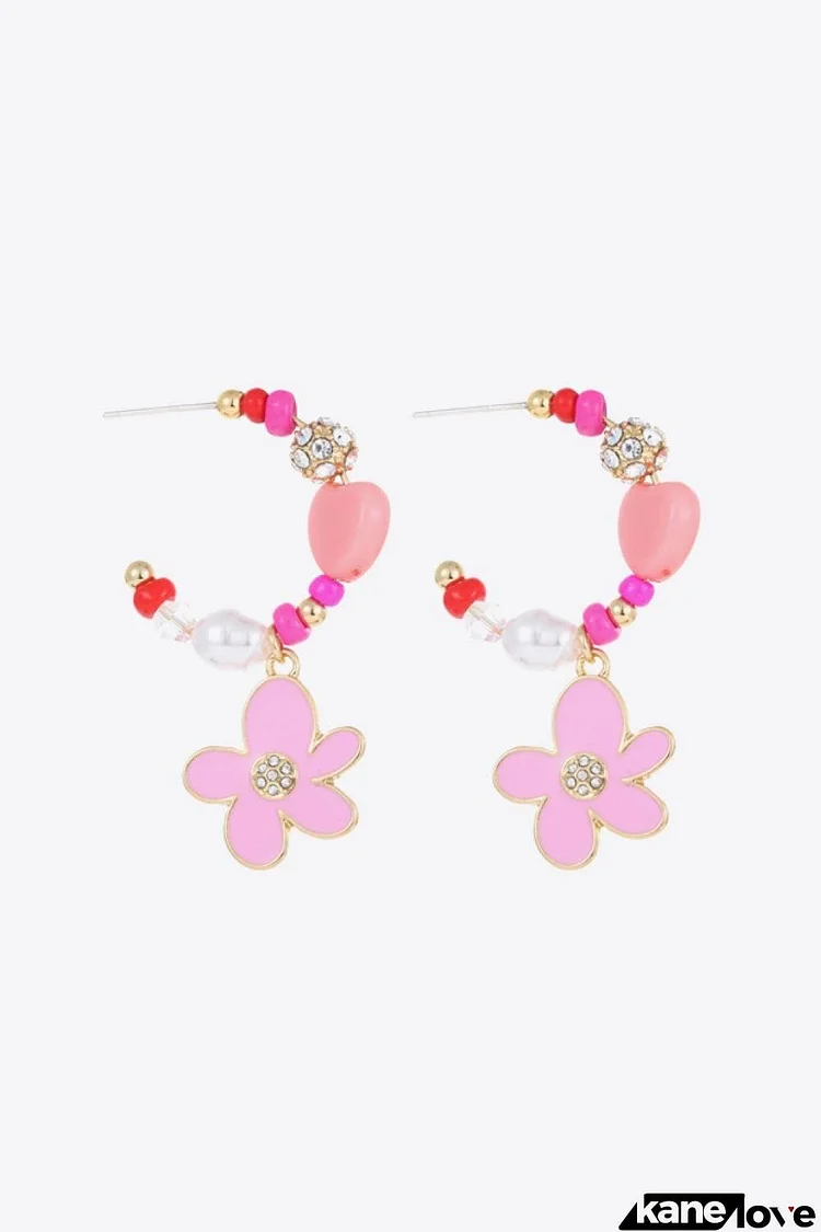 Flower C-Hoop Drop Earrings