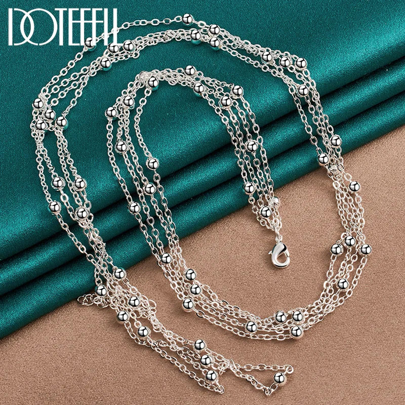 DOTEFFIL 925 Sterling Silver Multi-Chain Smooth Beads Necklace For Women Jewelry