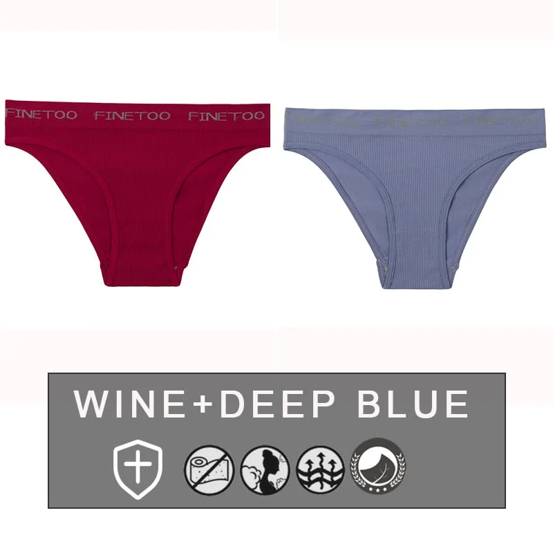 FINETOO 2PCS/Set Women's Seamless Panties Midi-Waist Femme Underpants Briefs Underwear Lingerie Letter Printed 9 Colors Pantys