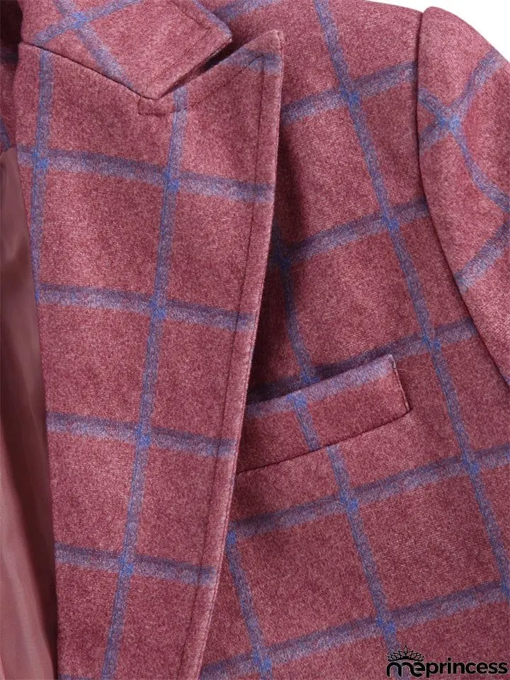 Men's British Style Plaid Lapel Long Sleeve Business Blazer