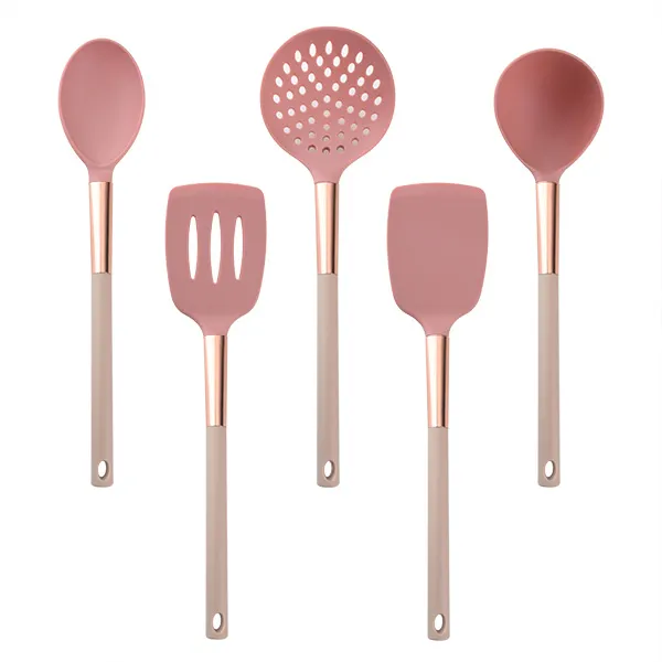 5-Piece Pink Utensil Set with Stainless Steel Handles