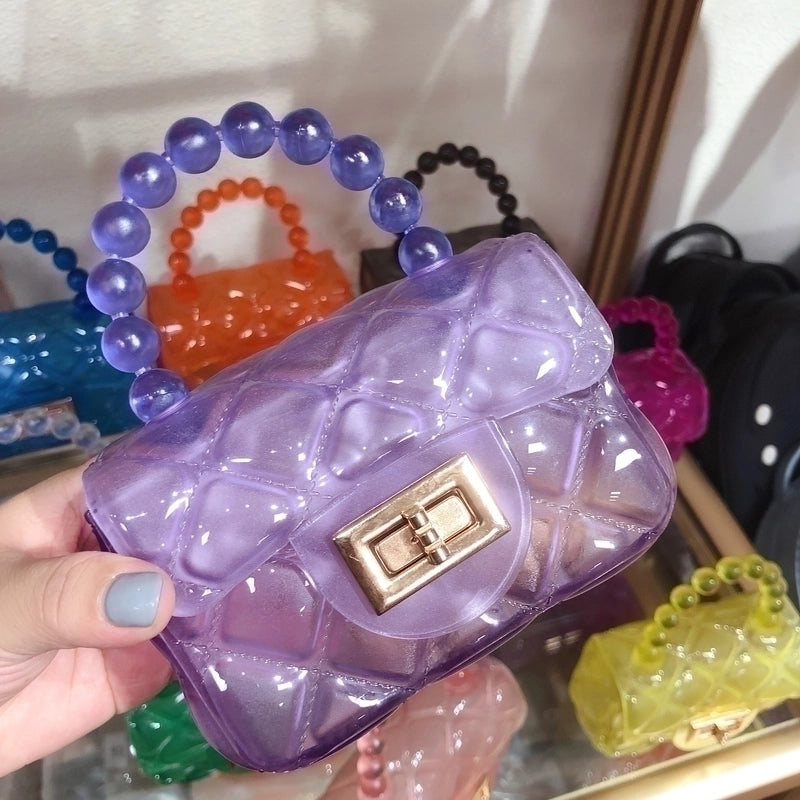 Kid’s Mini Pvc Solid Color Fashion Square Lock Clasp Jelly Bag