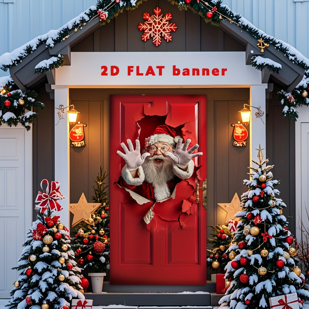Tegooe Christmas Santa Claus Door Cover Banner Fun Fabric Holiday Decoration for Front Door or Party Backdrop Tegooe