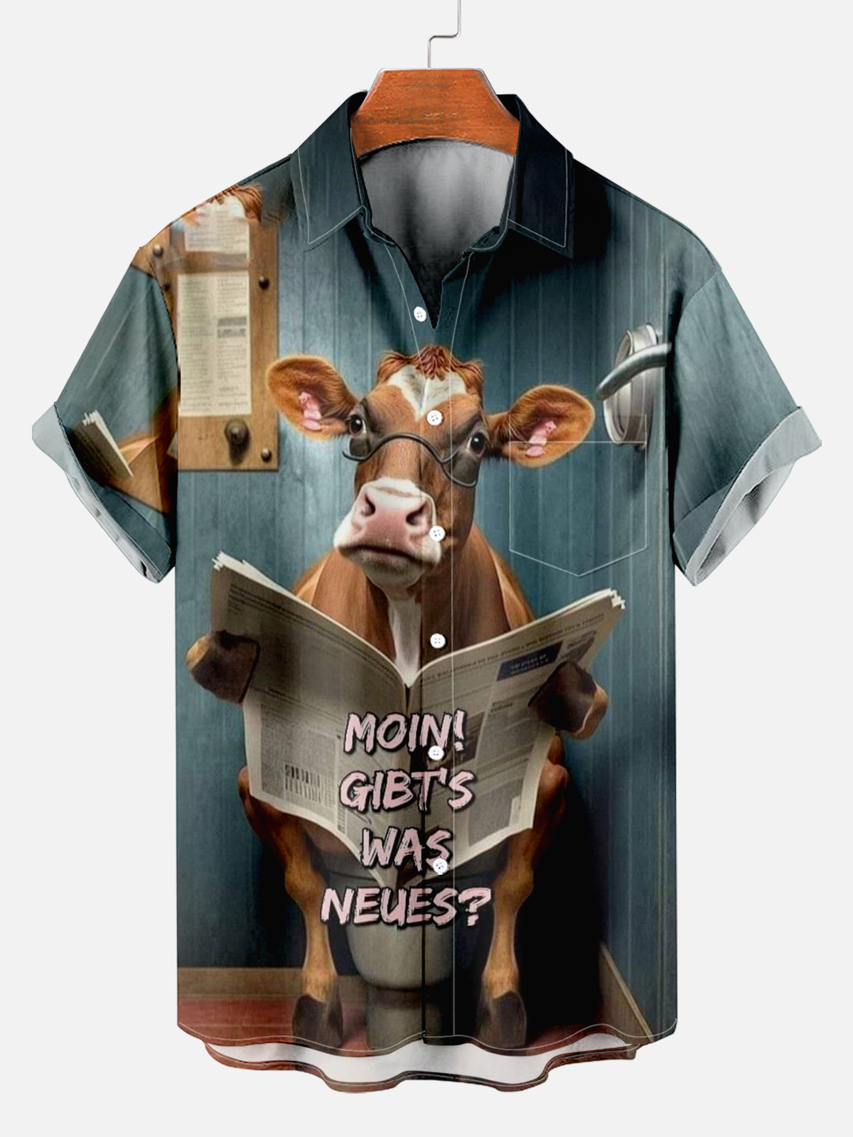 Men's Cow Reading Newspaper Print Shirt PLUSCLOTHESMAN