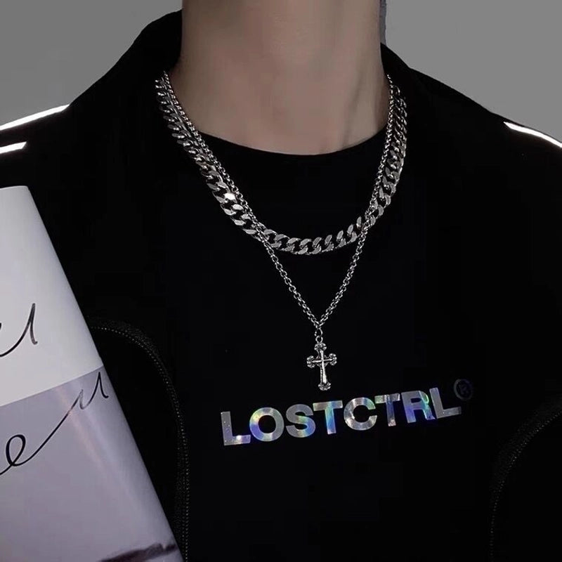 Hip-hop Cross Alloy Titanium Steel Polishing Men's Layered Necklaces