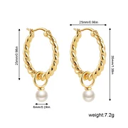 Gold Color Round Circle Twisted Hoop Earrings for Women  Fashion Pearl Pendant Dangle Earrings Temperament Jewelry Gift