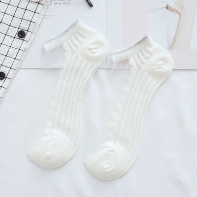 (10 Pairs) Crystal Silk Transparent Lace Socks QueenFunky