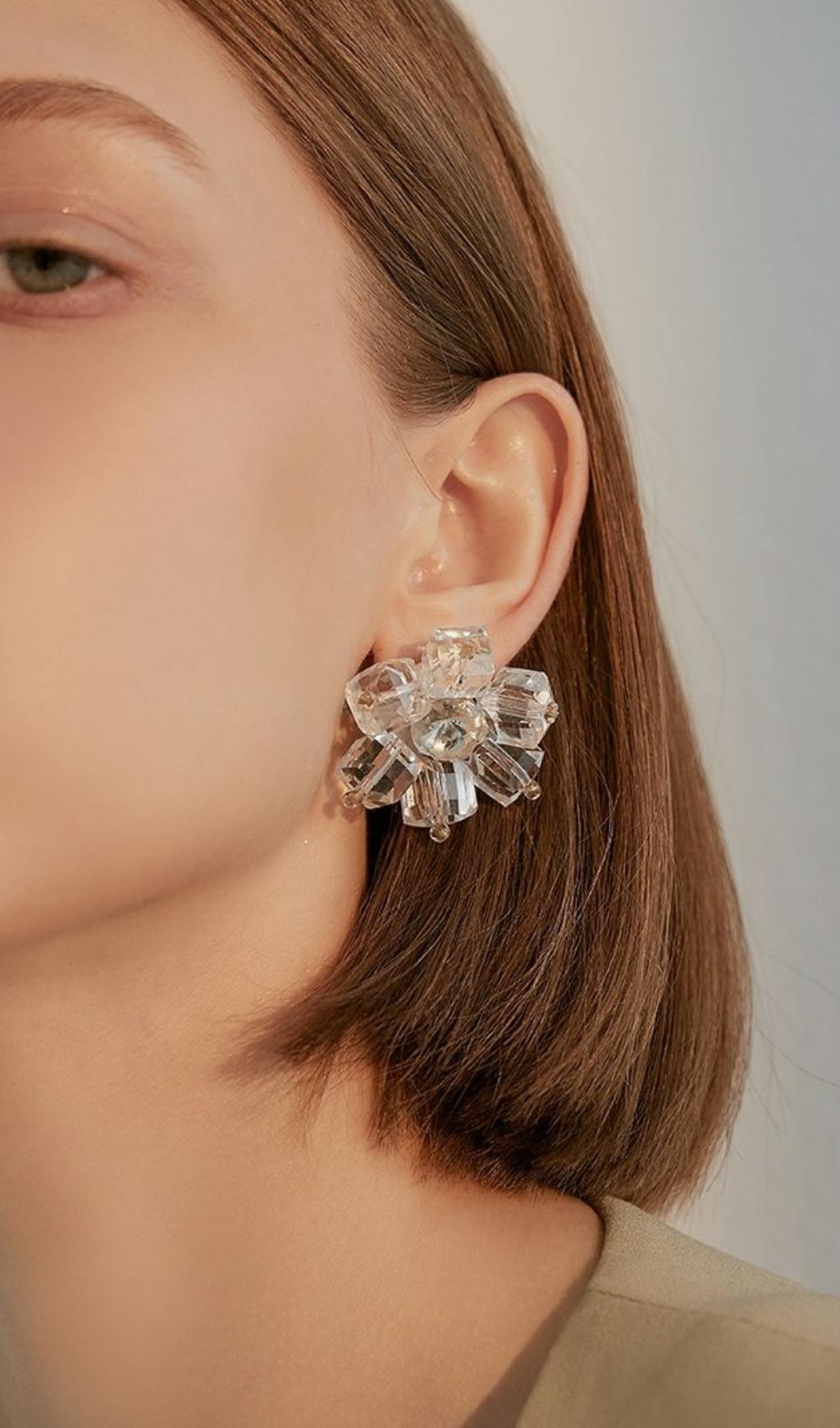 Audrina White Crystal 3D Flower Earrings