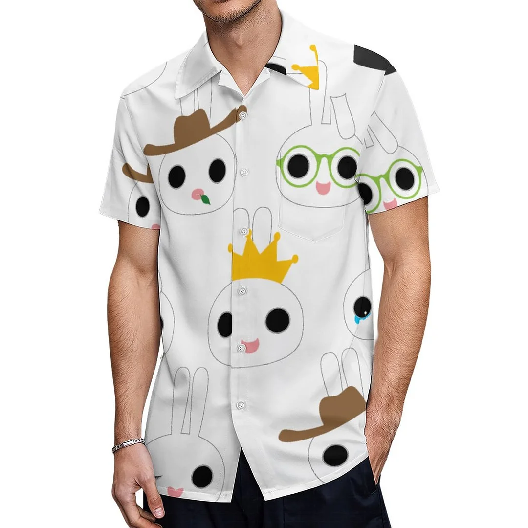 Short Sleeve Kawaii Bunny Emoji Emote Hawaiian Shirt Mens Button Down Plus Size Tropical Hawaii Beach Shirts