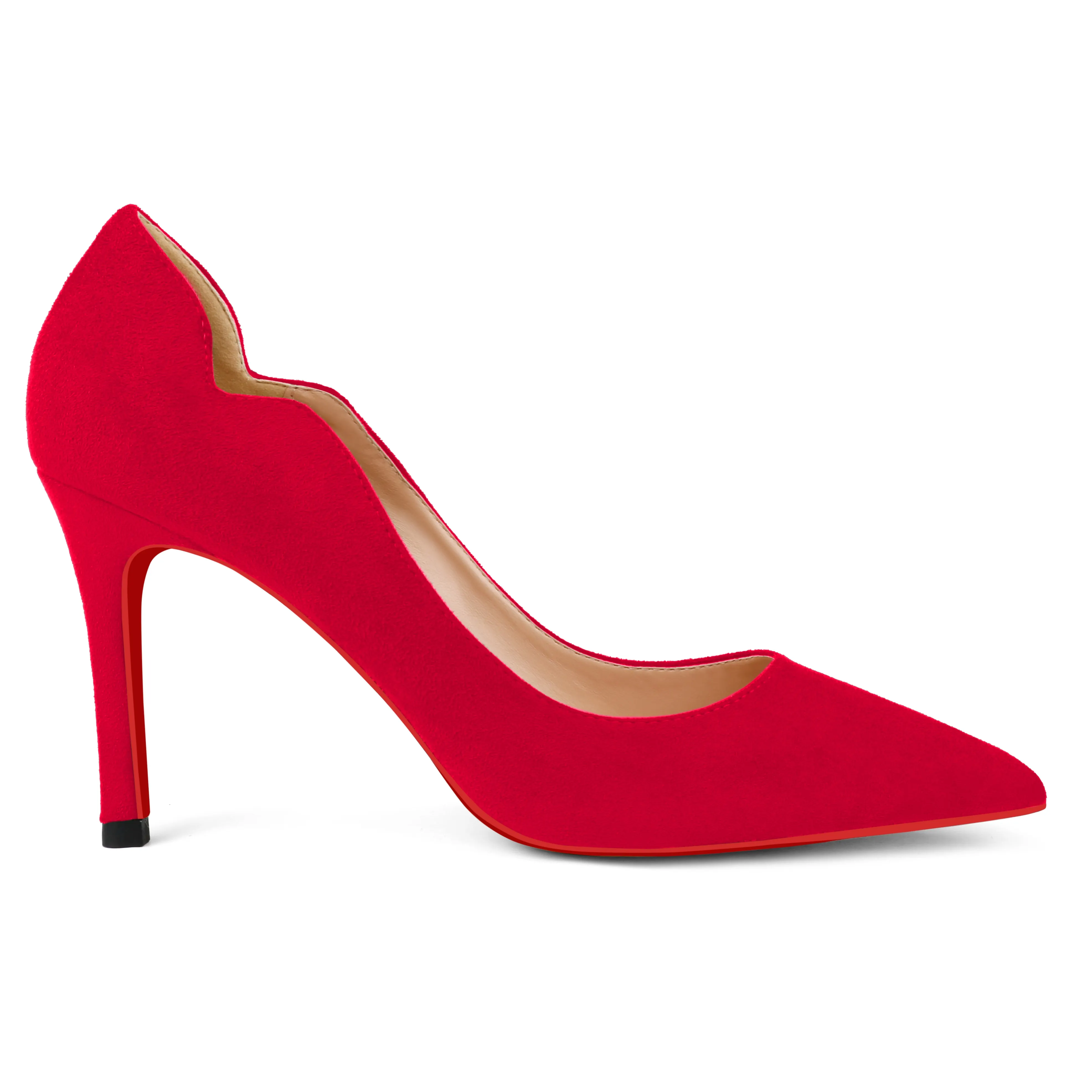 90mm Middle Heels Pointy Toe Red Bottom V-Cut Fashion Pumps Suede-vocosishoes