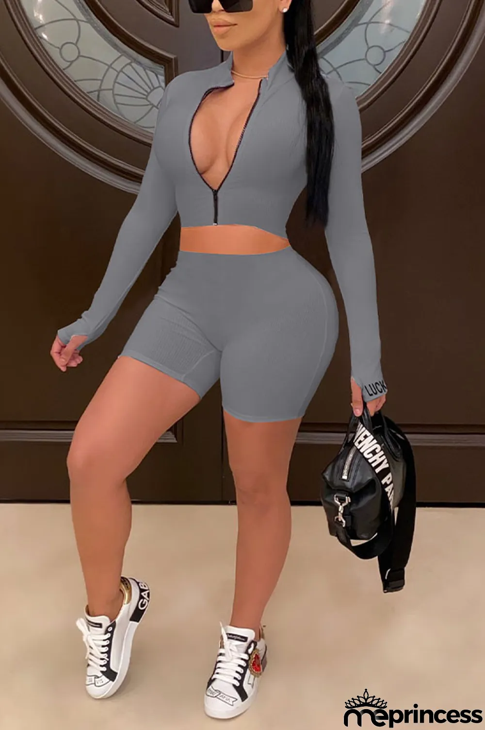 Black Active Solid pencil Long Sleeve Two Pieces