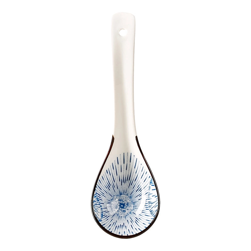 Japanese-style Small Spoon Ceramic Spoon Household Blue And White Porcelain Soup Spoon Creative Cute Pattern Spoon