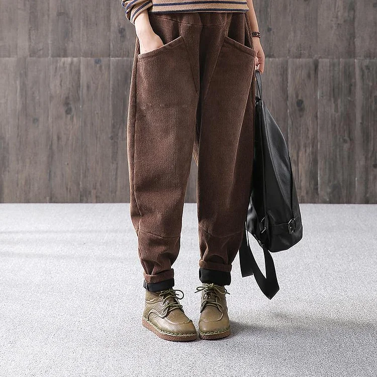 Loose Spring Warm Solid Casual Corduroy Pants