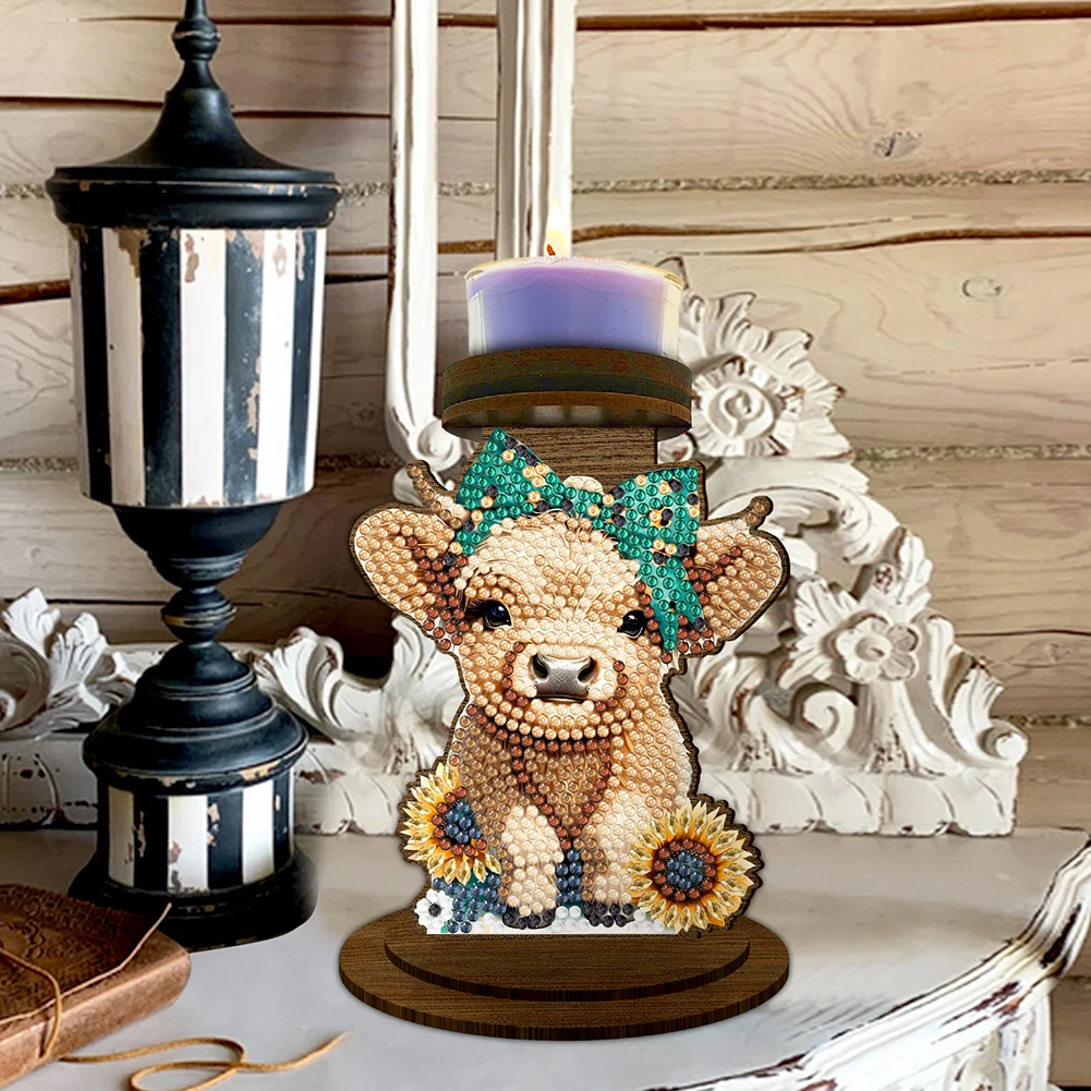 Wooden Highland Yak 5D DIY Diamond Painting Candle Holder Decor for Home Office