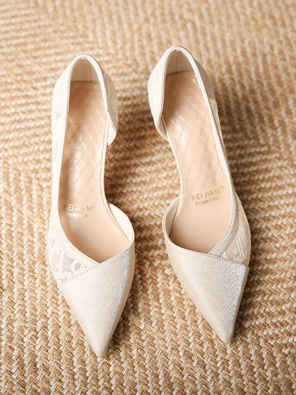 Side hollow pointed toe shallow mesh lace fashion stiletto heels