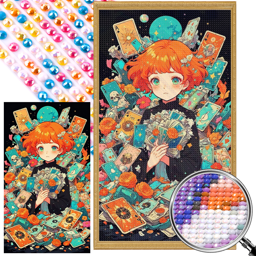 Card Girl 40*70cm(picture) full round drill diamond painting with 3 to 5 colors of AB drills