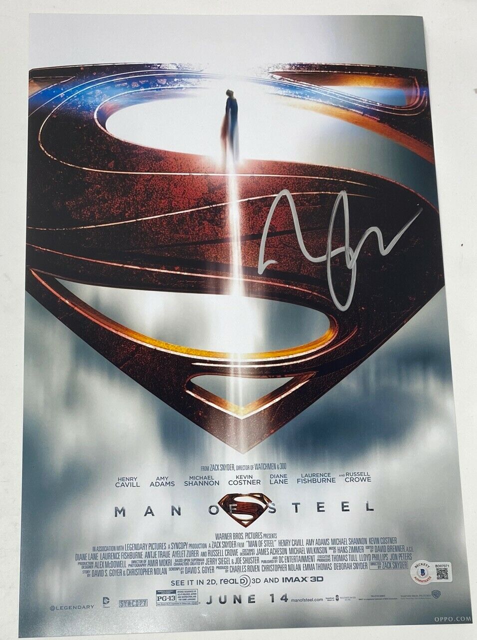 Zack Snyder Signed Man of Steel 11x17 Movie Poster Photo Poster painting Superman Beckett COA