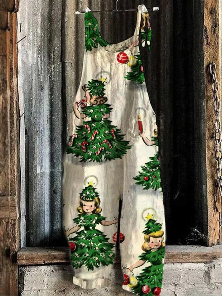 Women's Christmas Tree Man Print Jumpsuit