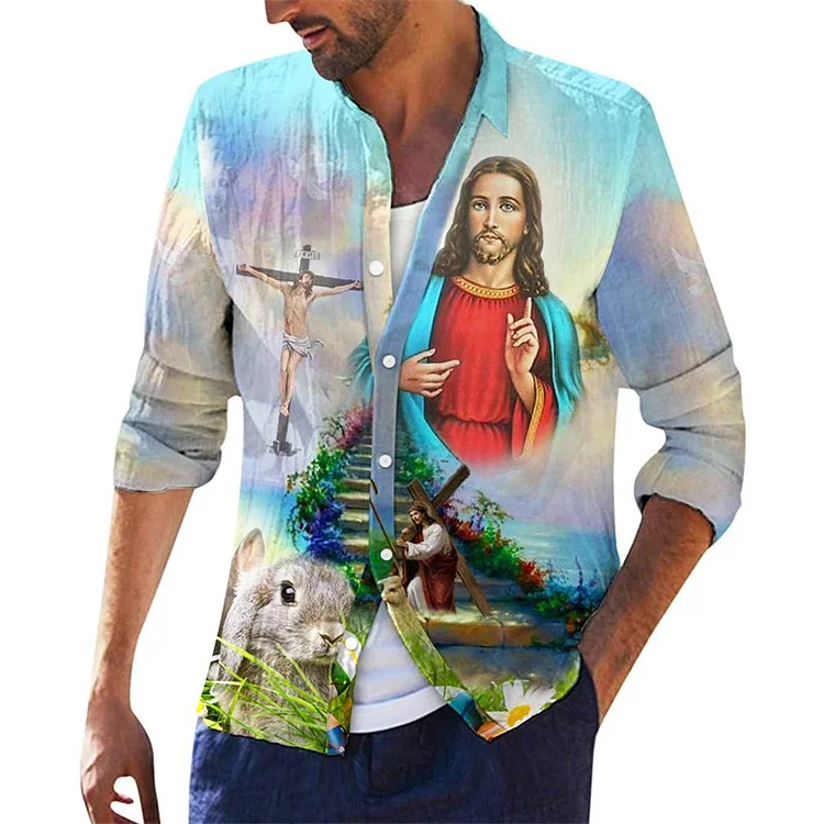 Traceeye Jesus Christ 3D Printed High Quality Men Shirt Man/Women Casual Fashion Long Sleeves Shirts Lapel Tops Oversized Unisex Clothing