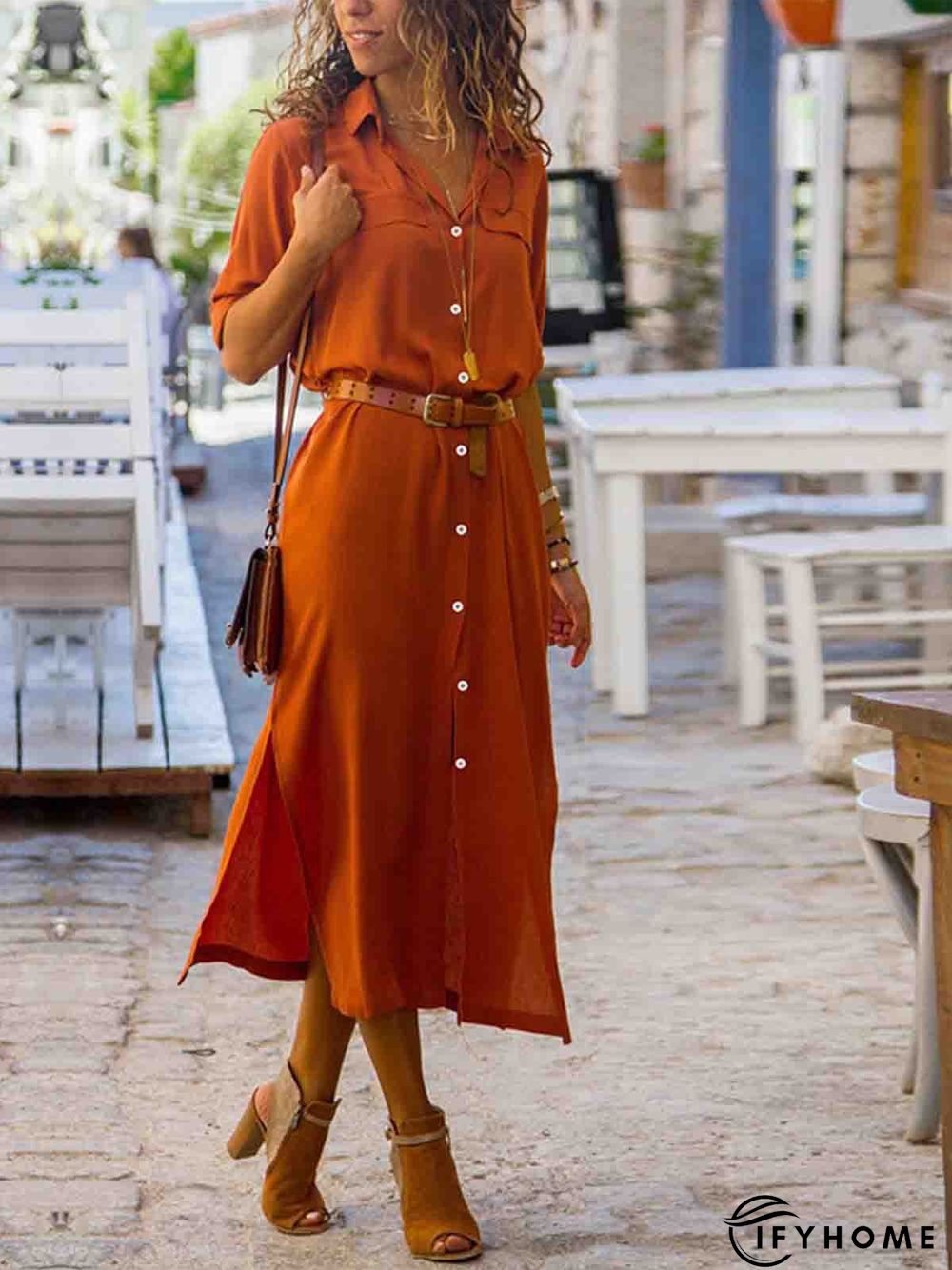 Women Summer Date  3/4 Sleeve Paneled Fall Linen Dress | IFYHOME