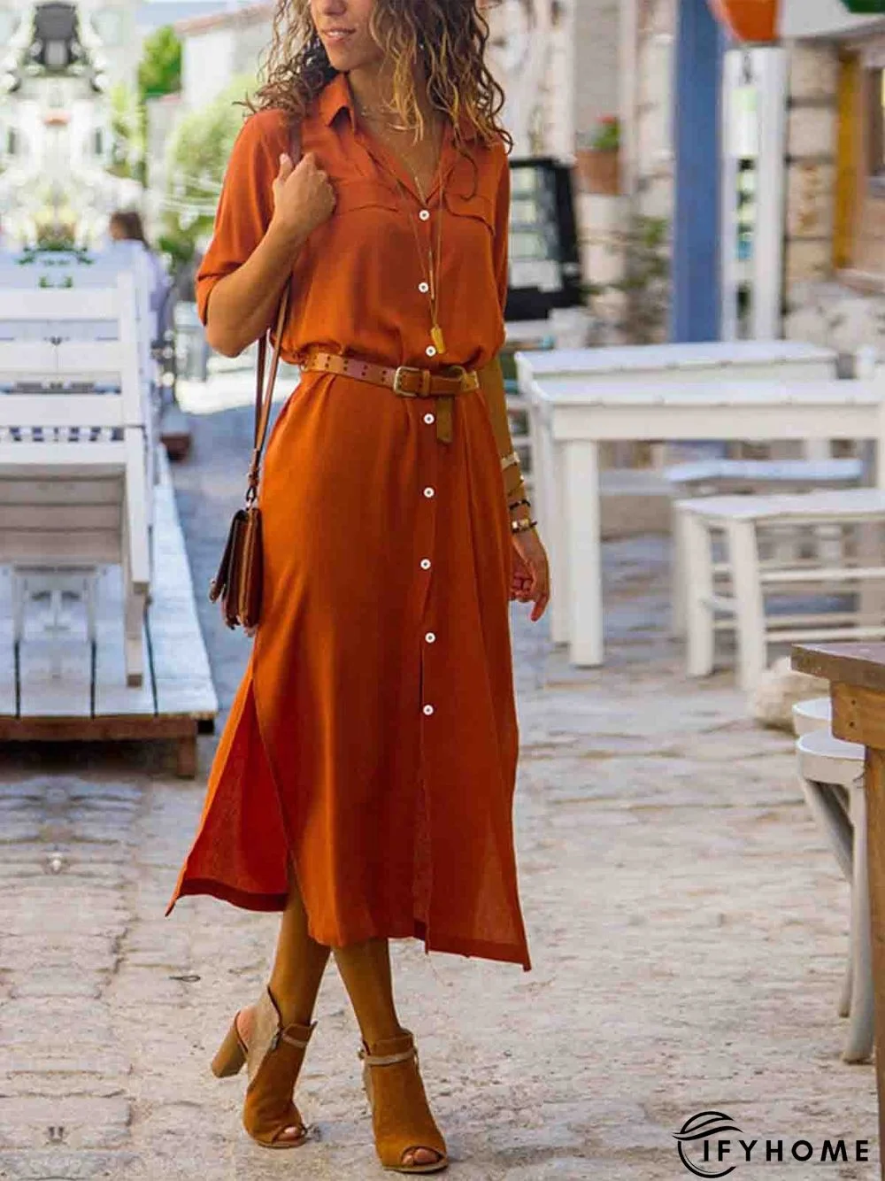 Women Summer Date  3/4 Sleeve Paneled Fall Linen Dress | IFYHOME