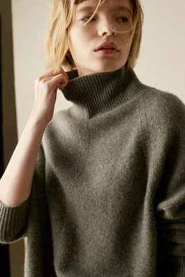 Billlnai 2023 Autumn and Winter New Cashmere Sweater Women's High-Necked Pullover Loose Thick Sweater Short Paragraph Knit Shirt