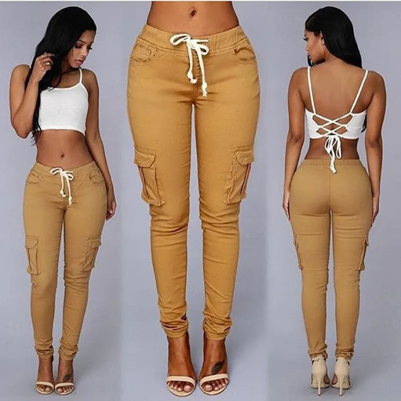 Brownm Bullet Pencil Women's Drawstring Lace Casual Pants