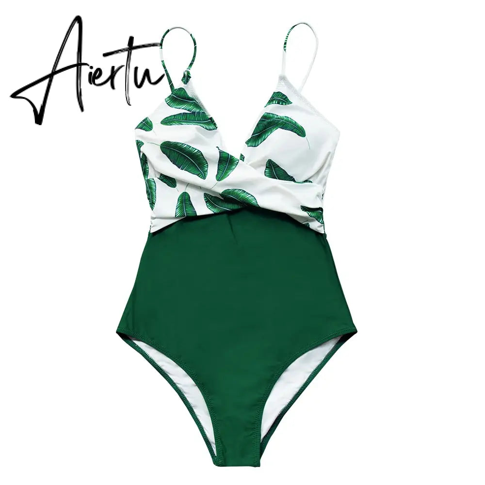 Aiertu Pink Floral One-Piece Swimsuit Women High Leg Cut Sexy Monokini Bathing Suits New Girls Beach Bathing Suit Swimwear Aiertu