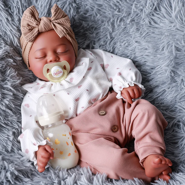 Babeside Sleeping Reborn Baby Eli 17" African American Little Infant Girl Best Gift for Kids
