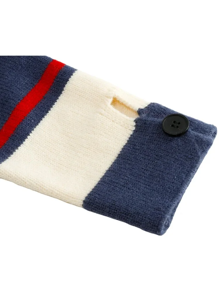 Uveng Winter Woman Korean Fashion Baddie Style Long Sleeve Streetwear Jumper Knitwears Polo Collar Cropped Sweaters Vintage Chic