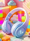 Light-Up Wireless BT Headphones Rechargeable Kawaii Wireless BT5.3 Headset Gradient Color HiFi Stereo Gaming Earphones for Home Office School Outdoor Travel
