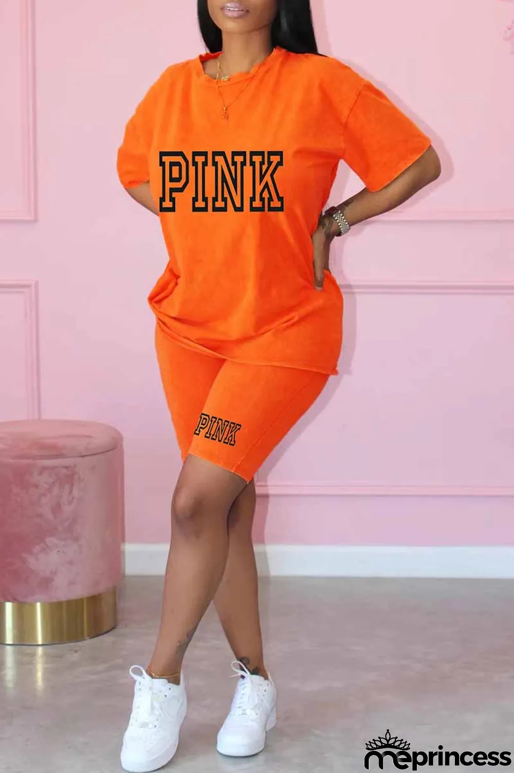 Purple Casual Print Letter O Neck Short Sleeve Two Pieces