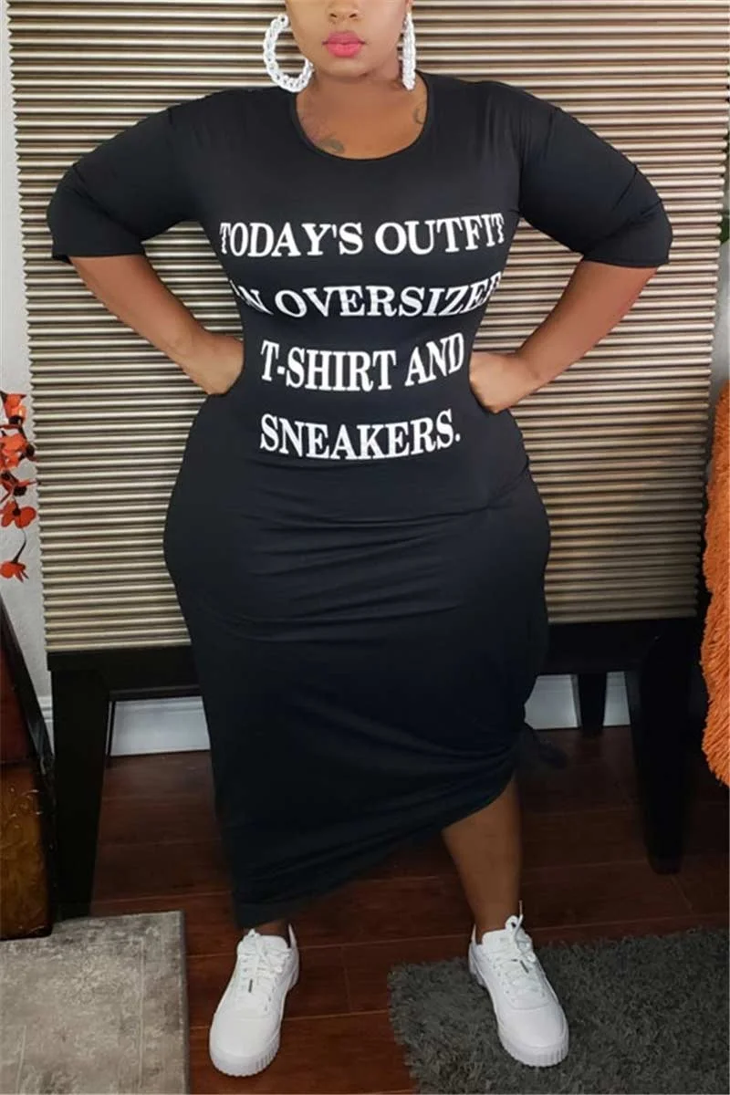 Casual Plus Size Letter Print Maxi Dress