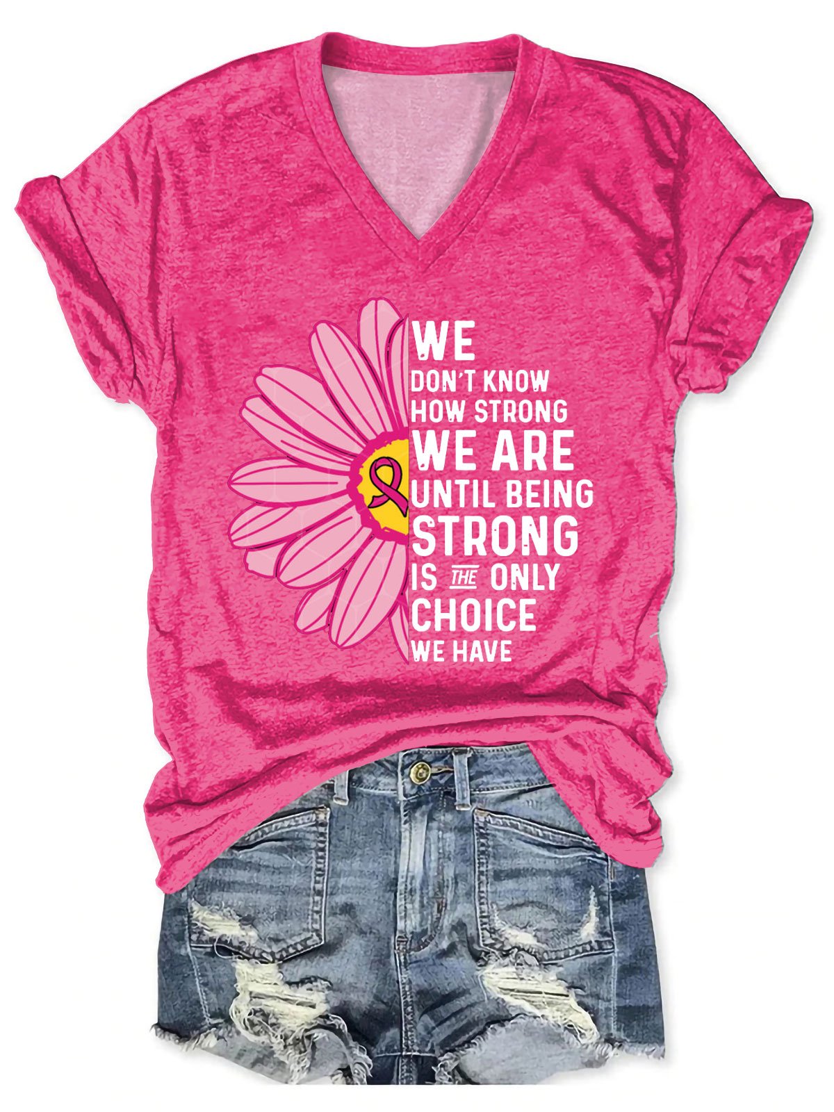 Women's Breast Cancer Awareness V-neck Casual T-Shirt