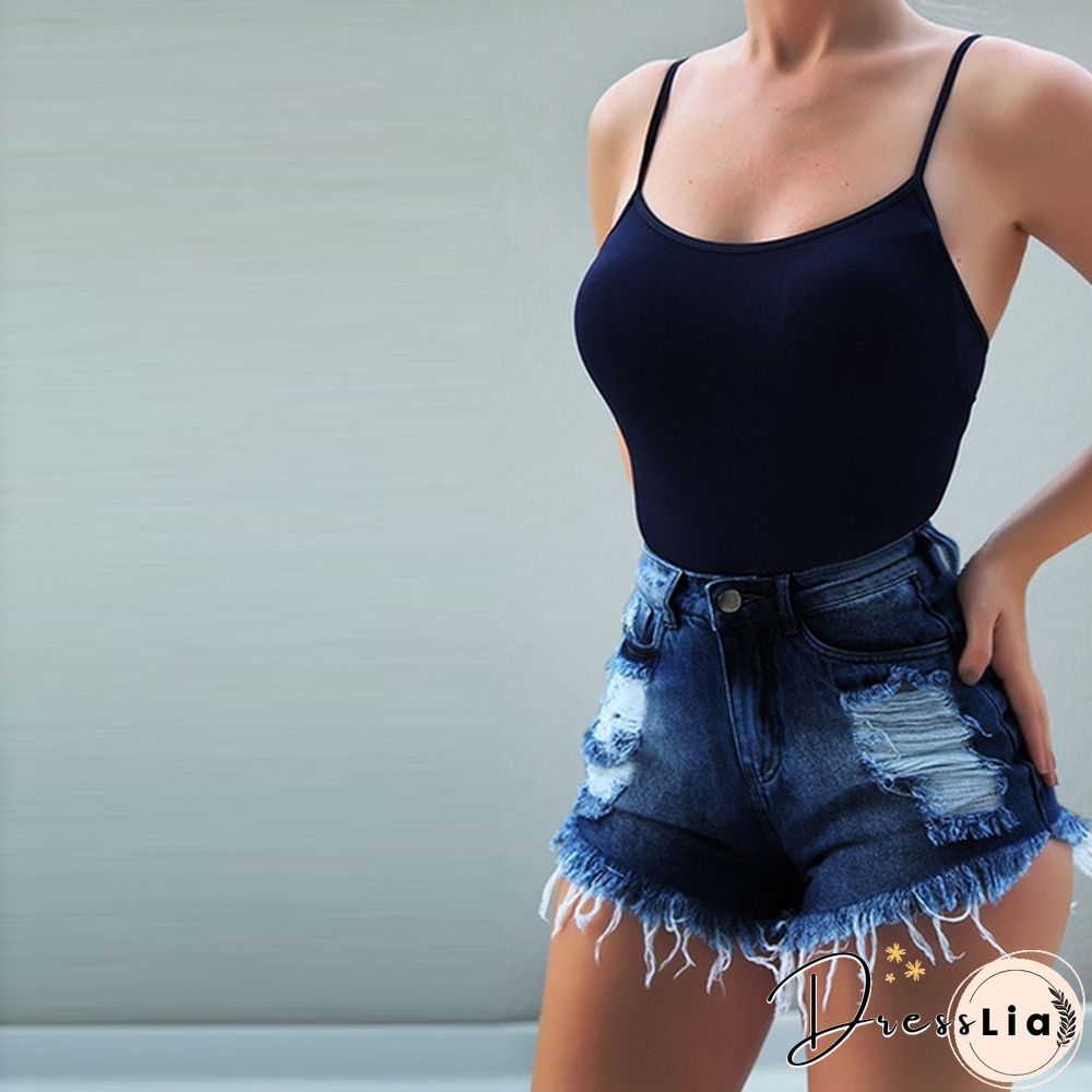 New Women's High Waisted Denim Shorts with Holes and Slim Casual Classic Shorts