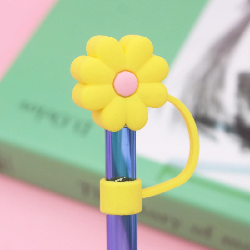 5 Pieces Silicone Straw Cap Flower Cartoon Baiyun Cup Straw Protective Cover Dust Plug 10mm
