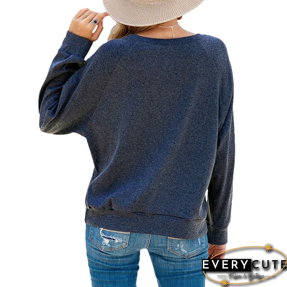 Navy Blue Leopard Lip Print Long Sleeve Sweatshirt